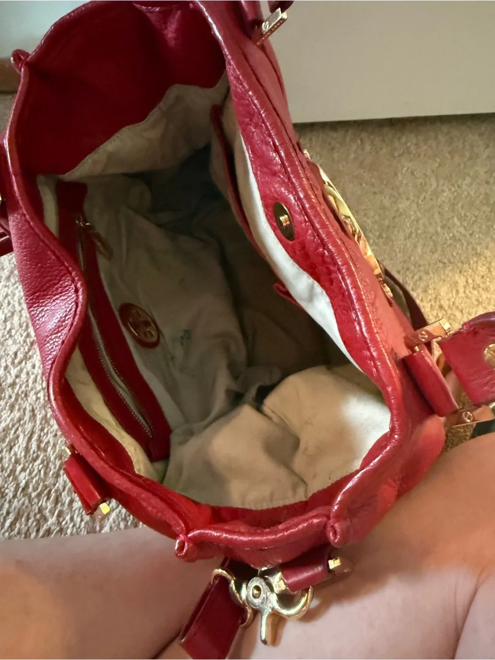 Tory Burch Red Leather Logo-Front Shoulder Bag
